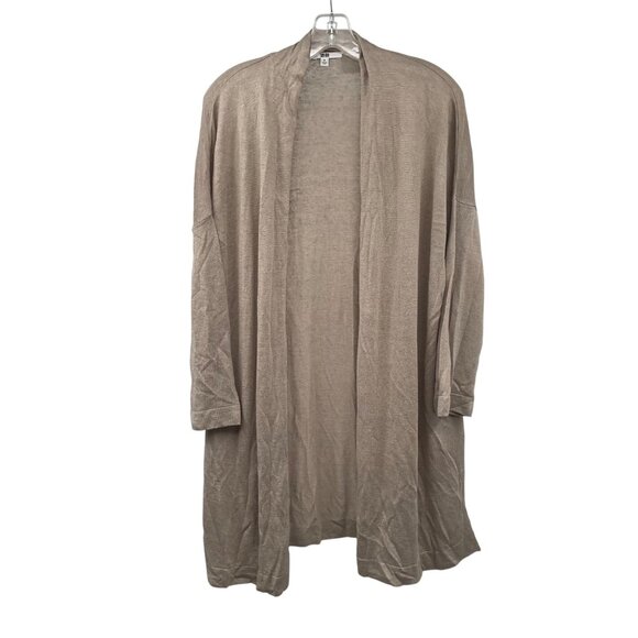 UNIQLO Womens Open Front Duster Cardigan Long Sleeve Tan Size Medium - Picture 1 of 9